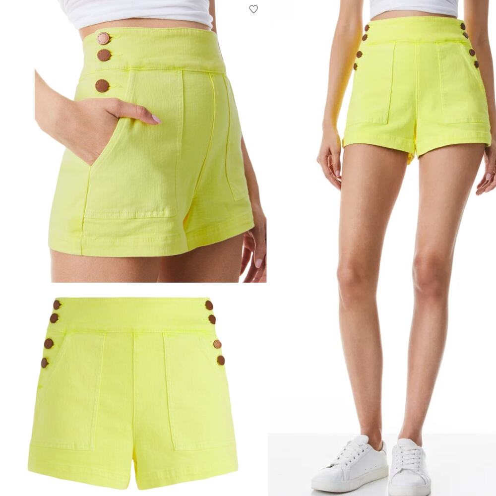 ALICE + OLIVIA Donald High Rise Denim Shorts Lemon Sorbet Yellow NWT Size 0 (25)